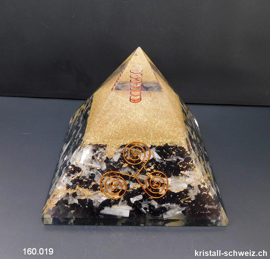 Pyramid Orgonit XL 12,5 cm Turmalin schwarz, Selenit, Triskell 