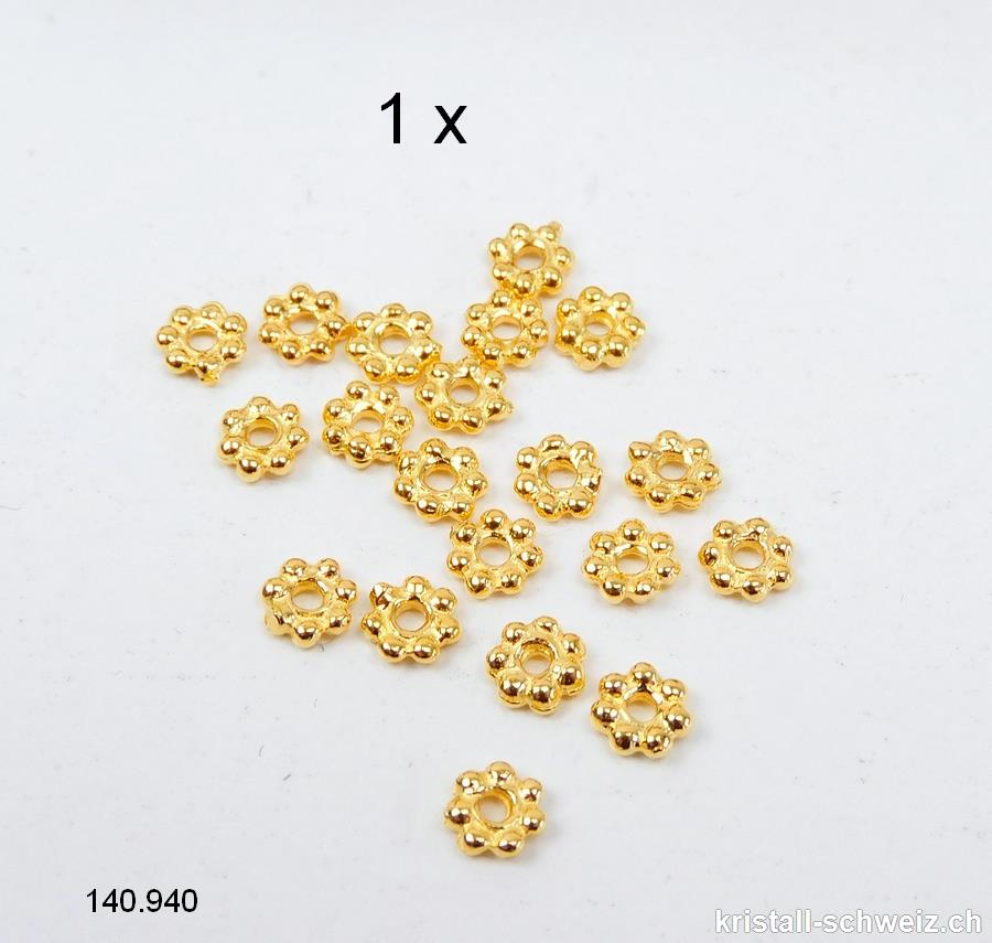 1 Stk. Mini Blume 4,2 mm, Zwischenteil 925er Silber vergoldet