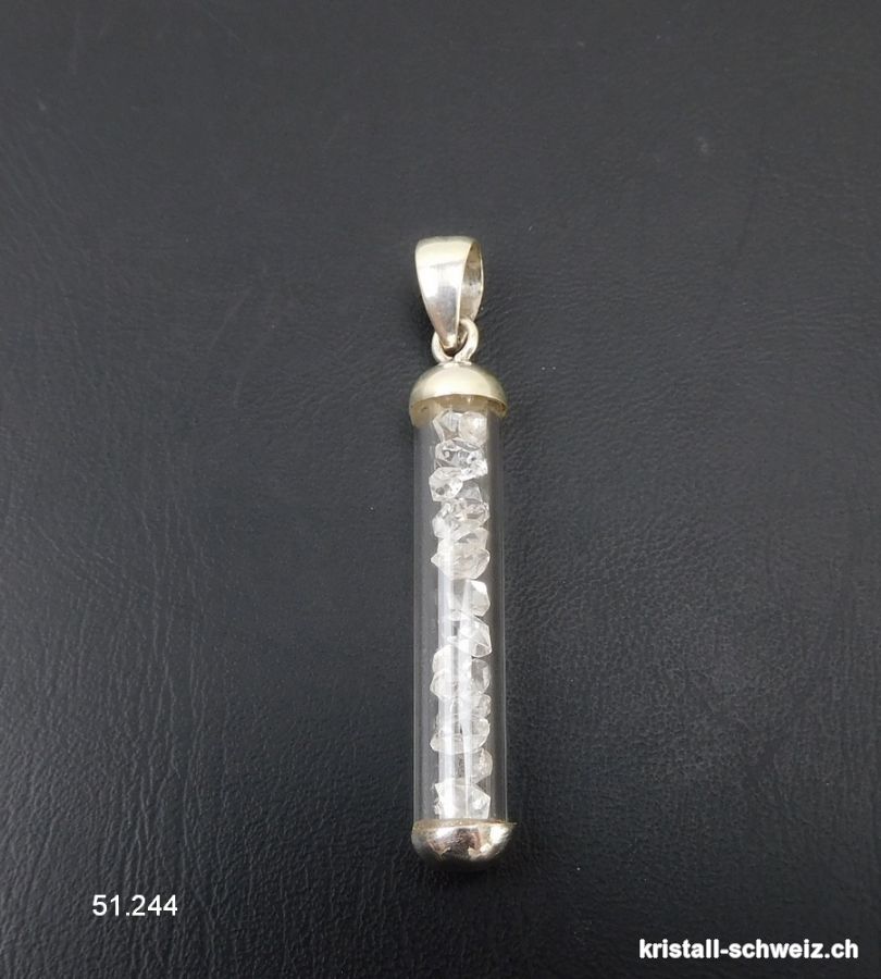 Anhänger Herkimer Diamant Doppelender an 925er Silber, 4 x 0,7 cm