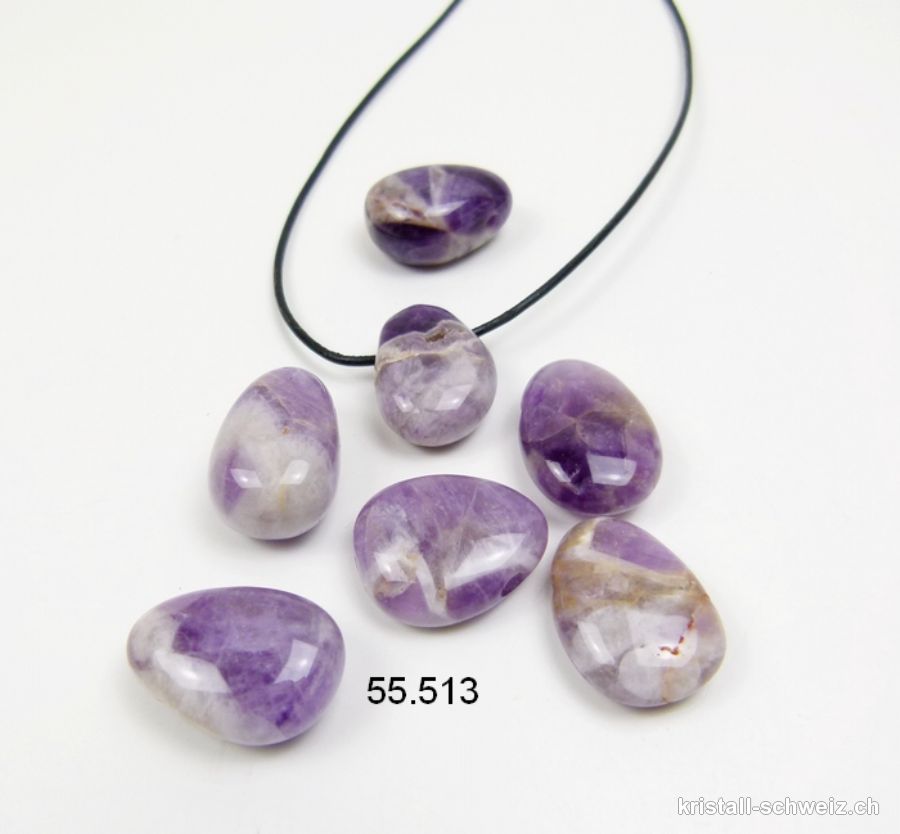 Amethyst-Quarz gebohrt  ca. 2,5 cm mit Lederband. SONDERANGEBOT