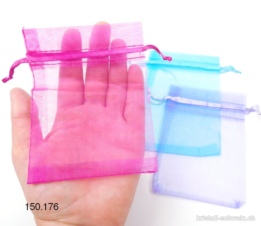 Set 3 Organza Beutel blau-fuchsia-lila 12 x 8,5 cm. SONDERANGEBOT