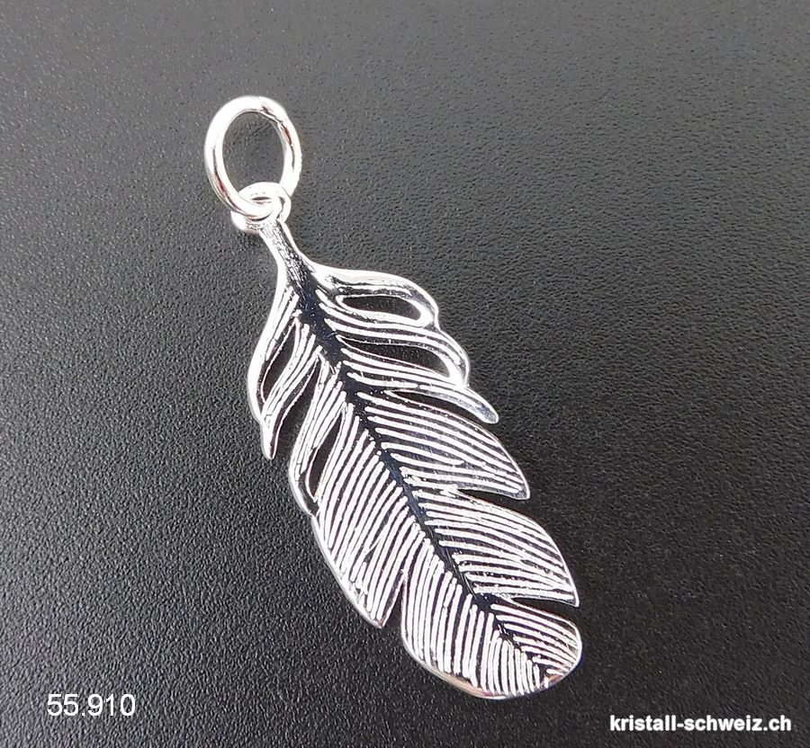 Anhänger Feder flach aus 925 Silber, 3 x 1,2 cm