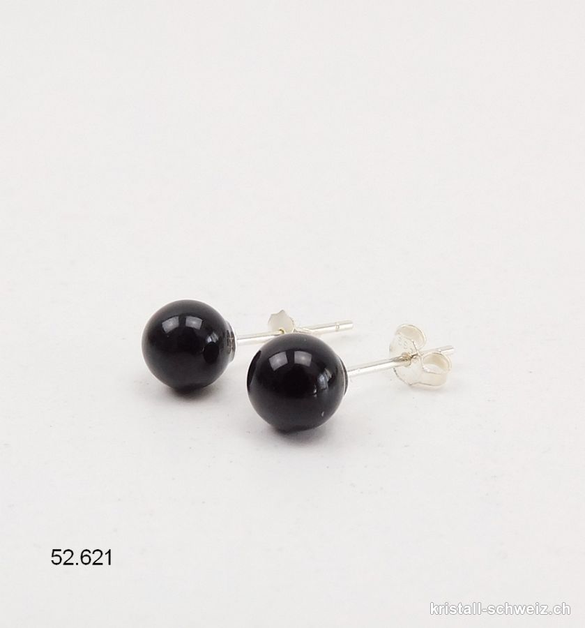 Ohrstecker Onyx schwarz, Kugel 6 mm an 925 Silber