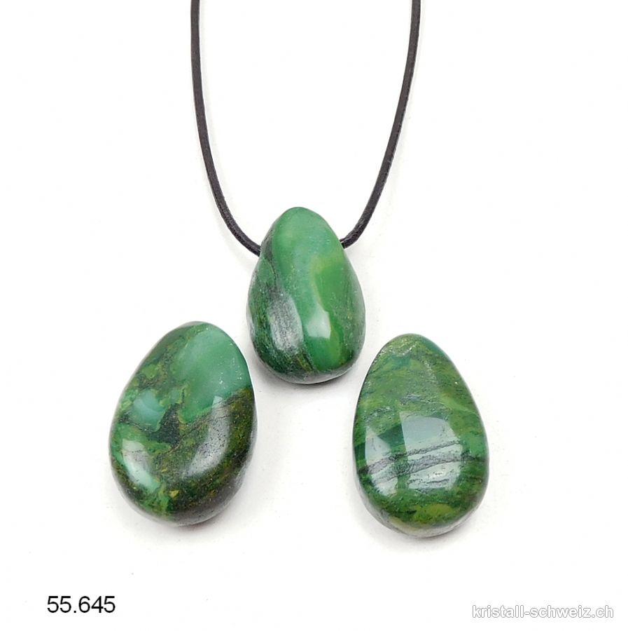 Prasem - Afrika Jade 3 cm, gebohrt mit Lederband. SONDERANGEBOT