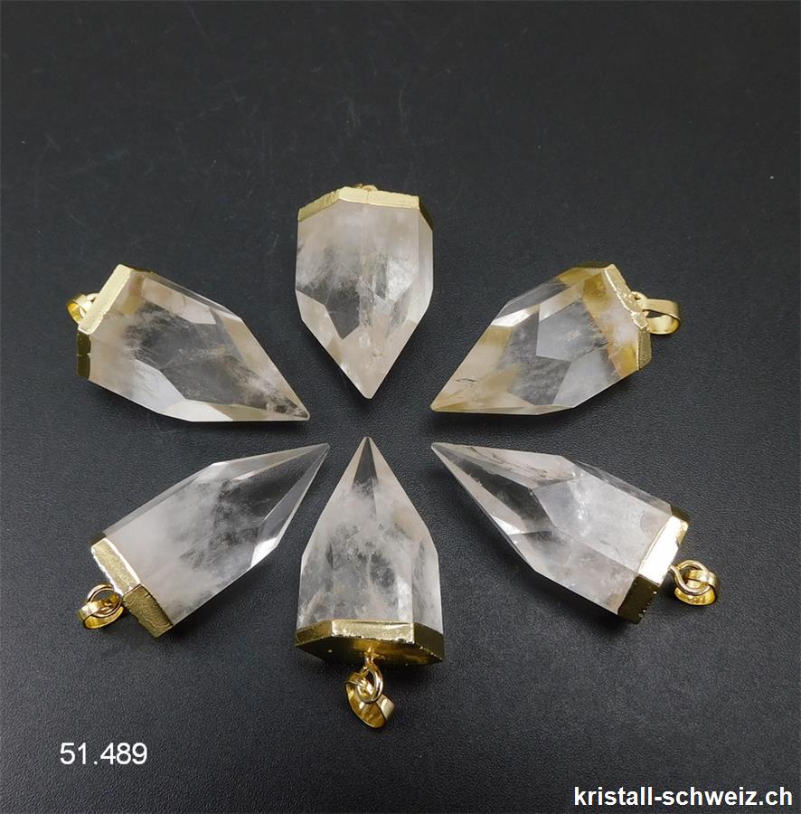 Anhänger Bergkristall facettiert mit goldener Metallöse 3 bis 4 cm