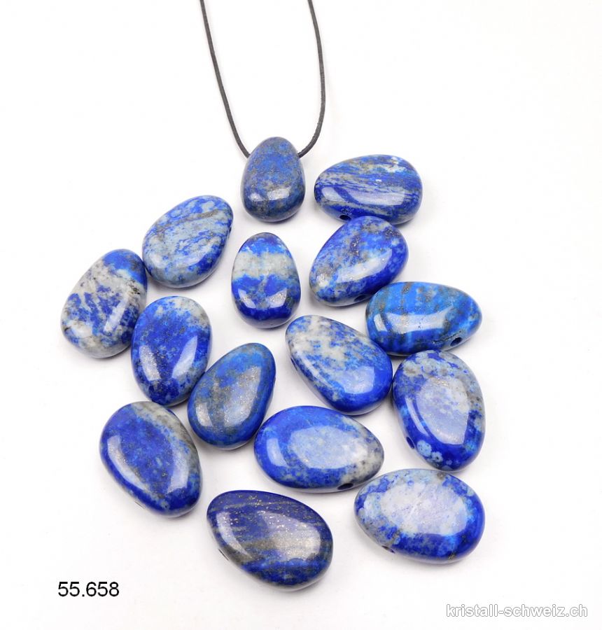 Lapislazuli 2,7 - 3 cm gebohrt mit Lederband