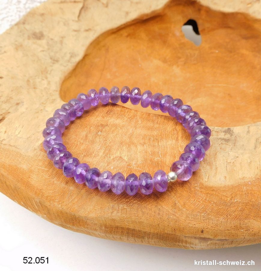 Armband Amethyst facettierte Buttons 8 - 9 mm, elastisch 18,5 - 19 cm