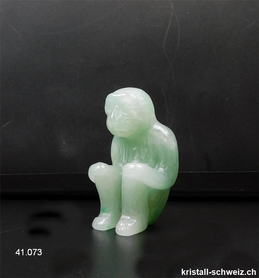 Affe sitzend aus grünem Aventurin 4,5 cm mit Holzbox