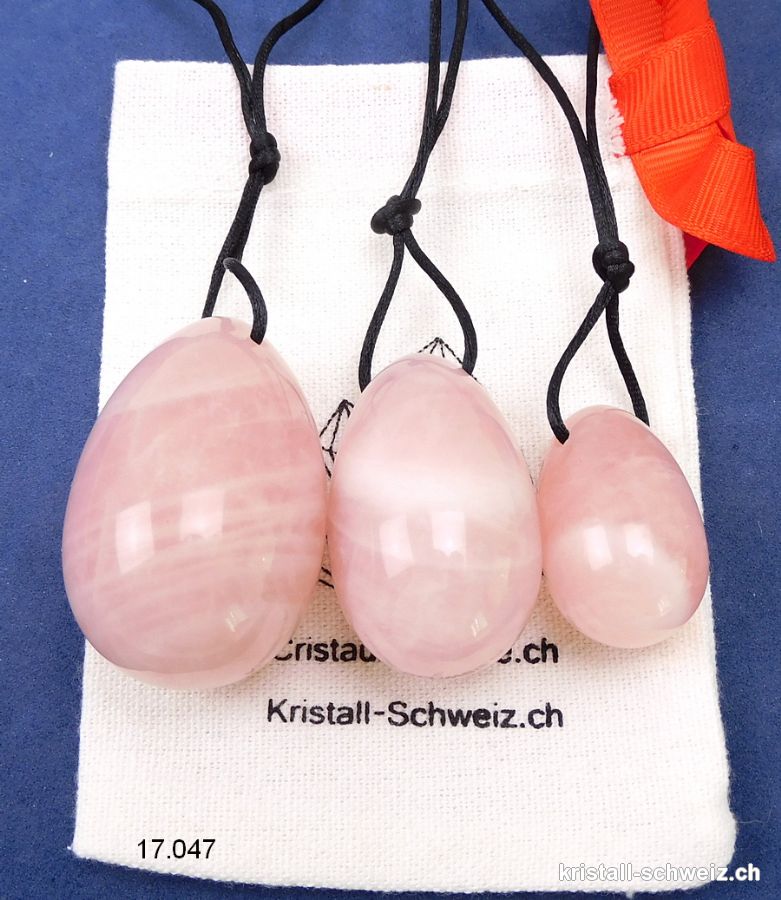 Set 3 YONI Eier Rosenquarz, Gebohrt. SONDERANGEBOT