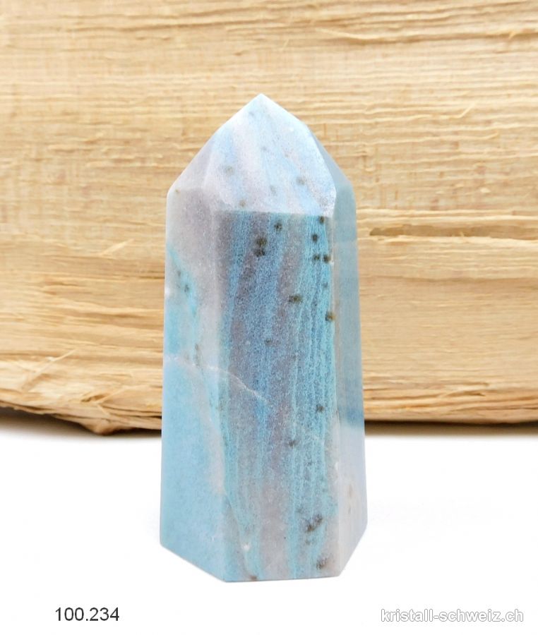 Blau Quarz mit Troilit, Obelisk 8,8 cm. Unikat 184 Gramm