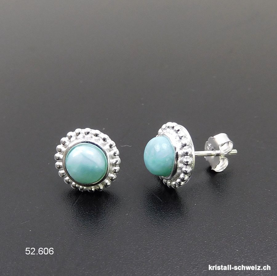 Ohrstecker Larimar Cabochons 10 mm aus 925 Silber