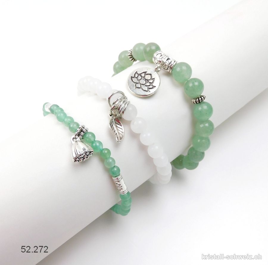 3 Armbänder LOSLASSEN, Aventurin grün u. Jade weiss. Sonderangebot