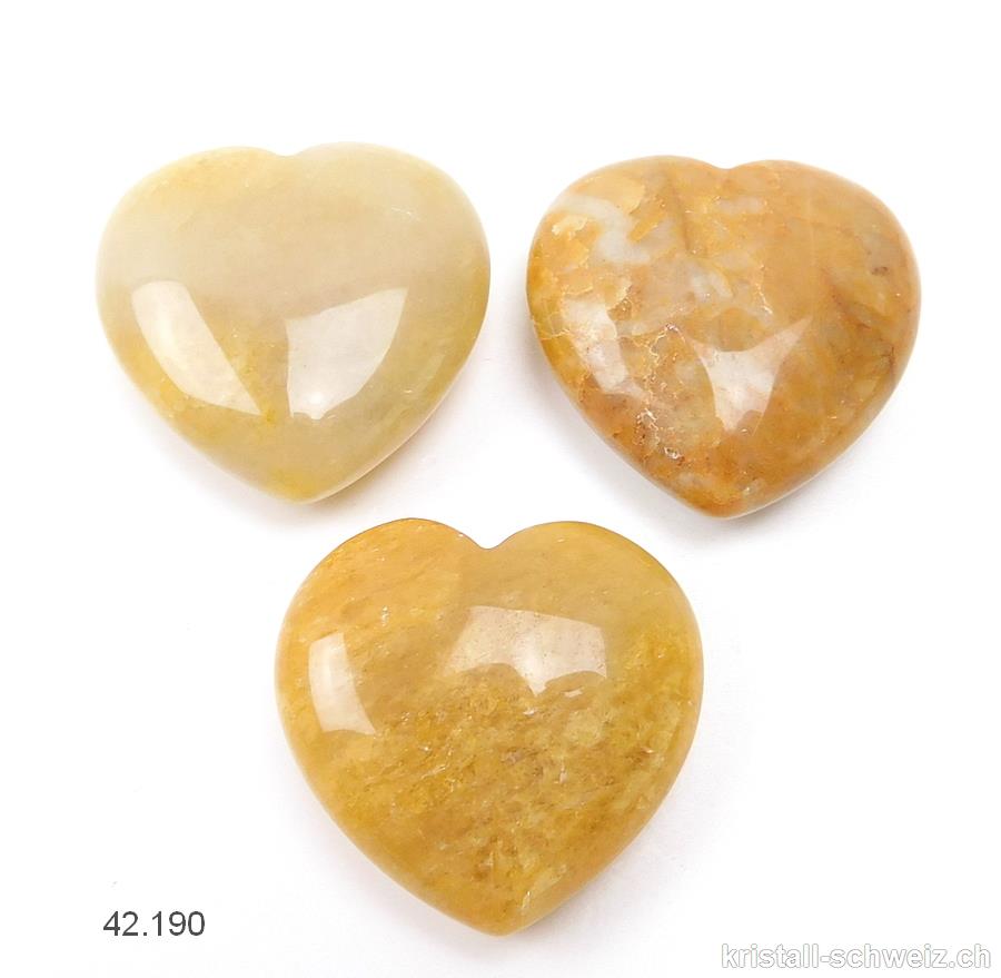 Herz Jade gelb-beige 3 x 3 x 1,2 cm. AB-Qual. SONDERANGEBOT