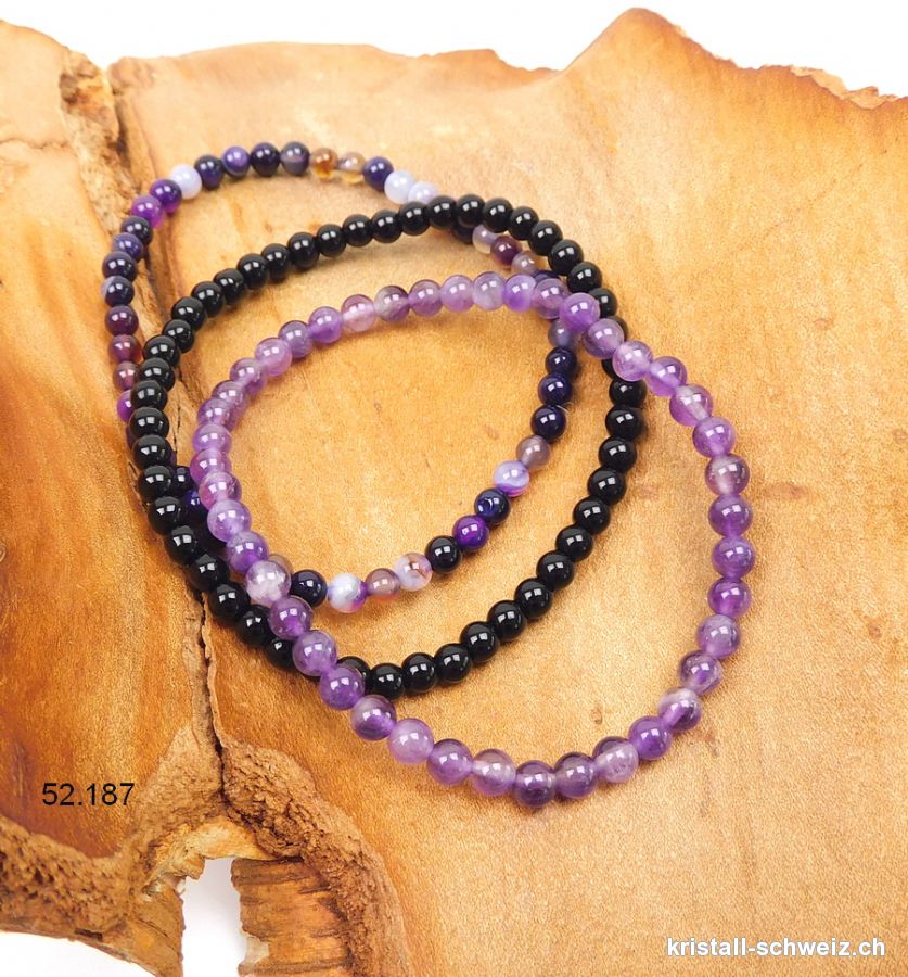 3 Armbänder SPIRITUALITÄT, Amethyst - Onyx schwarz - Achat lila. SonderangebotT