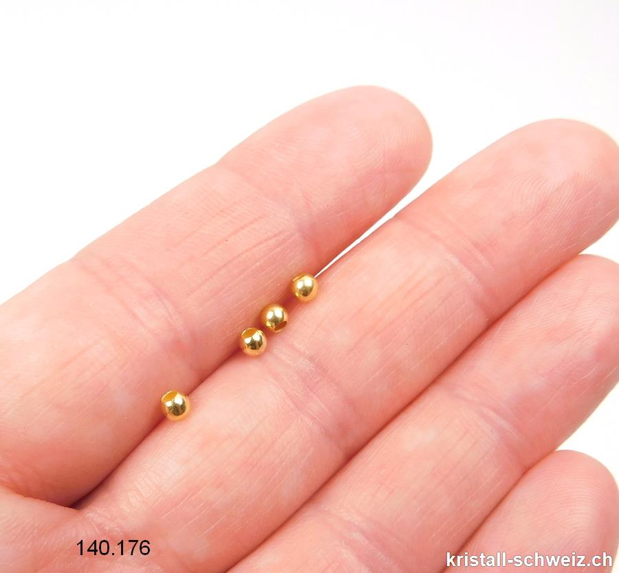 4 Stk - Perlen oder Questschösen 3 mm / Loch 1 mm, aus 925 Silber vergoldet