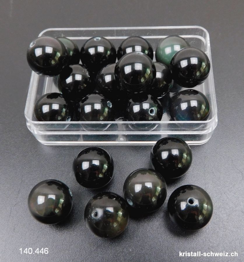 Obsidian schwarz - Regenbogen, Kugel gelocht  12 mm