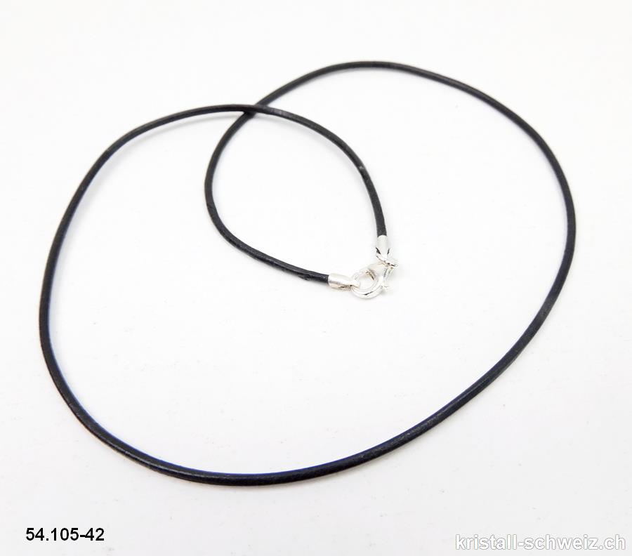Lederkette schwarz mit Silberverschluss. L. 42 cm