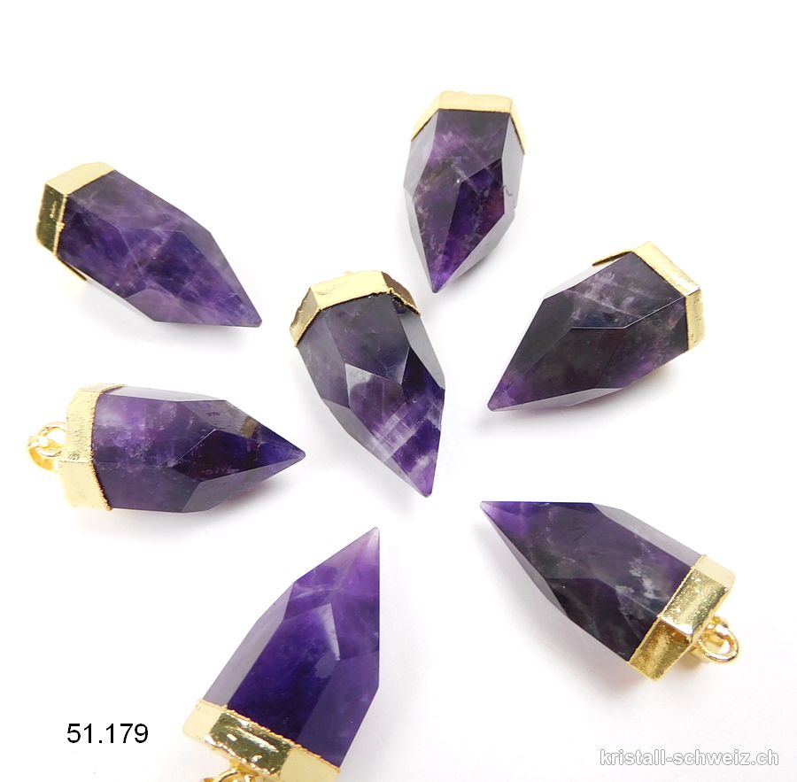 Anhänger Amethyst dunkel facettiert mit Metall vergoldet 3 - 3,5 cm