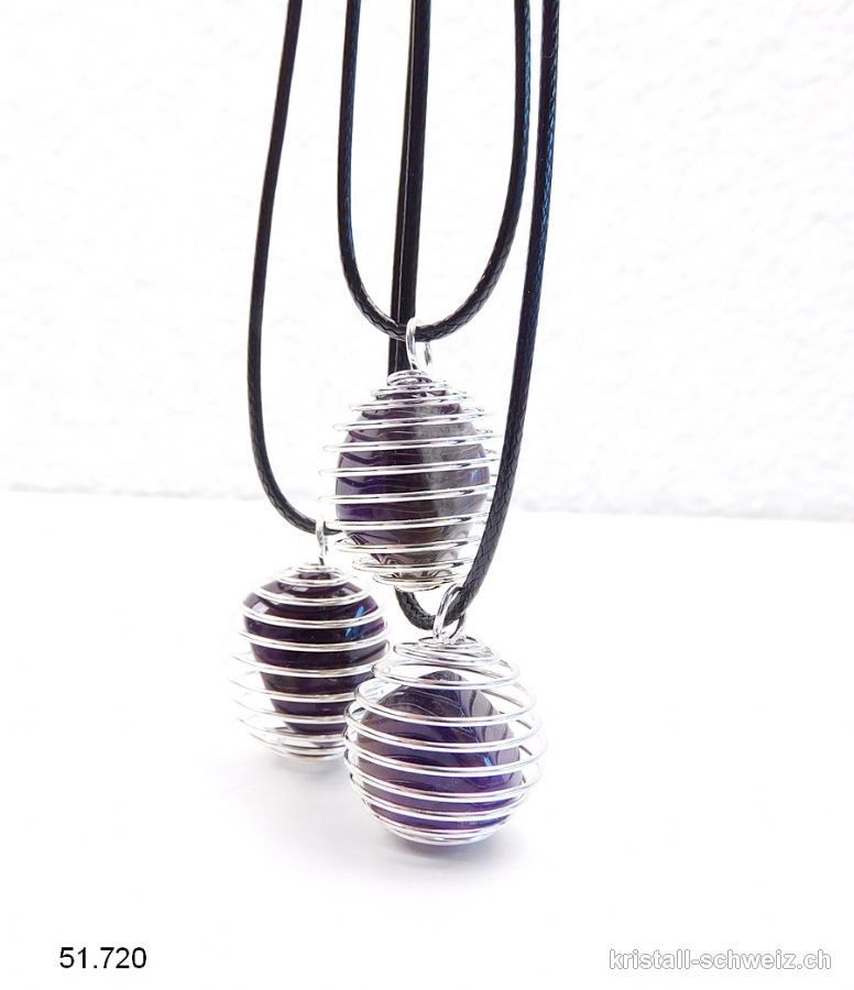 Anhänger Amethyst Metallspirale mit Lederlook-Kette. SONDERANGEBOT