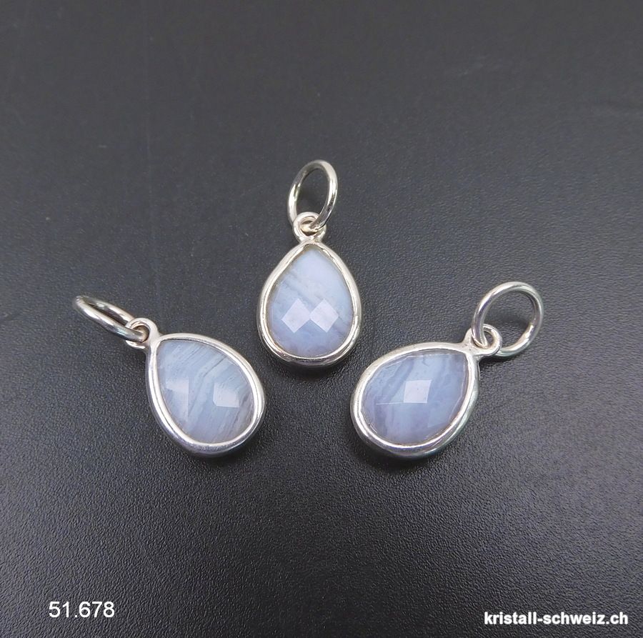 Anhänger Chalcedon blau, mini-Tropfen facettiert aus 925 Silber