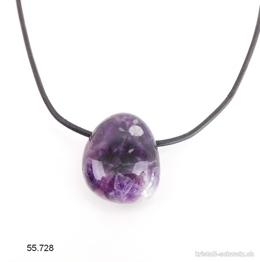 Amethyst-Quarz gebohrt 2,5 - 3 cm mit Lederband. Sonderangebot