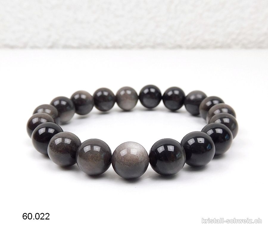 Armband Obsidian Silber 10 mm, elastisch 18,5 cm