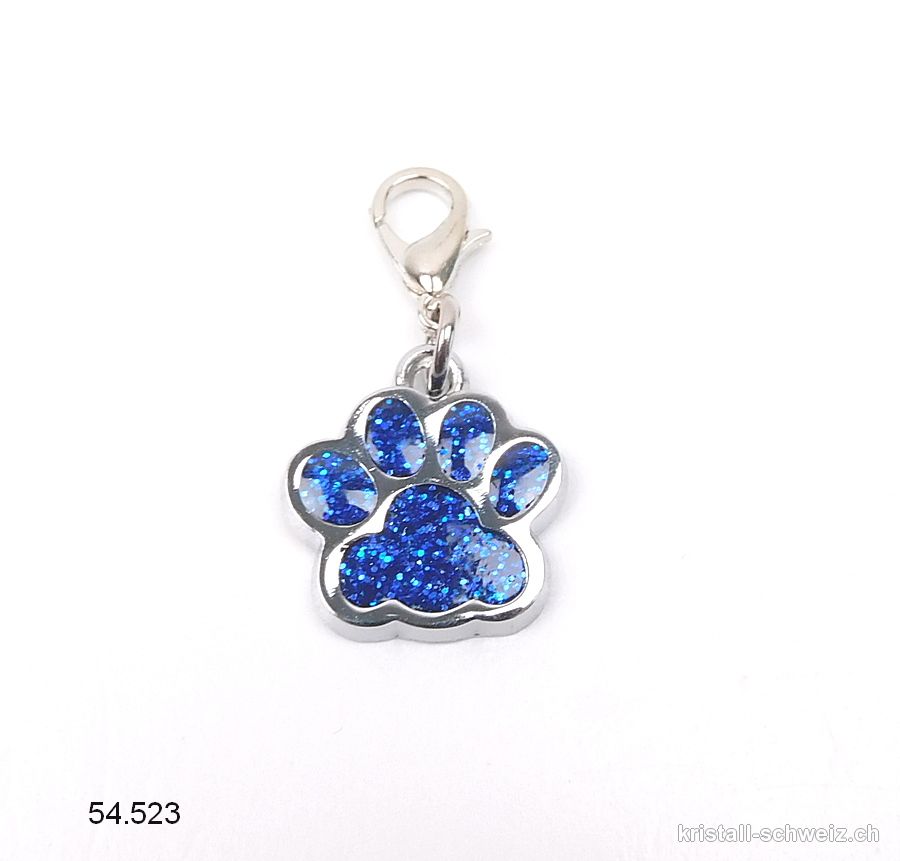 Charm Tierpfote BLAU 1,6 cm, aus Metall mit Verschluss