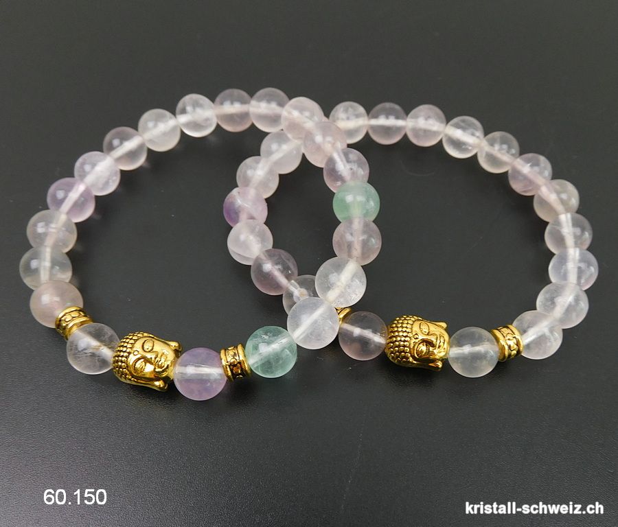 Armband Fluorit hell 8 - 8,5 mm/19 cm, mit BUDDHA vergoldet. Sonderangebot