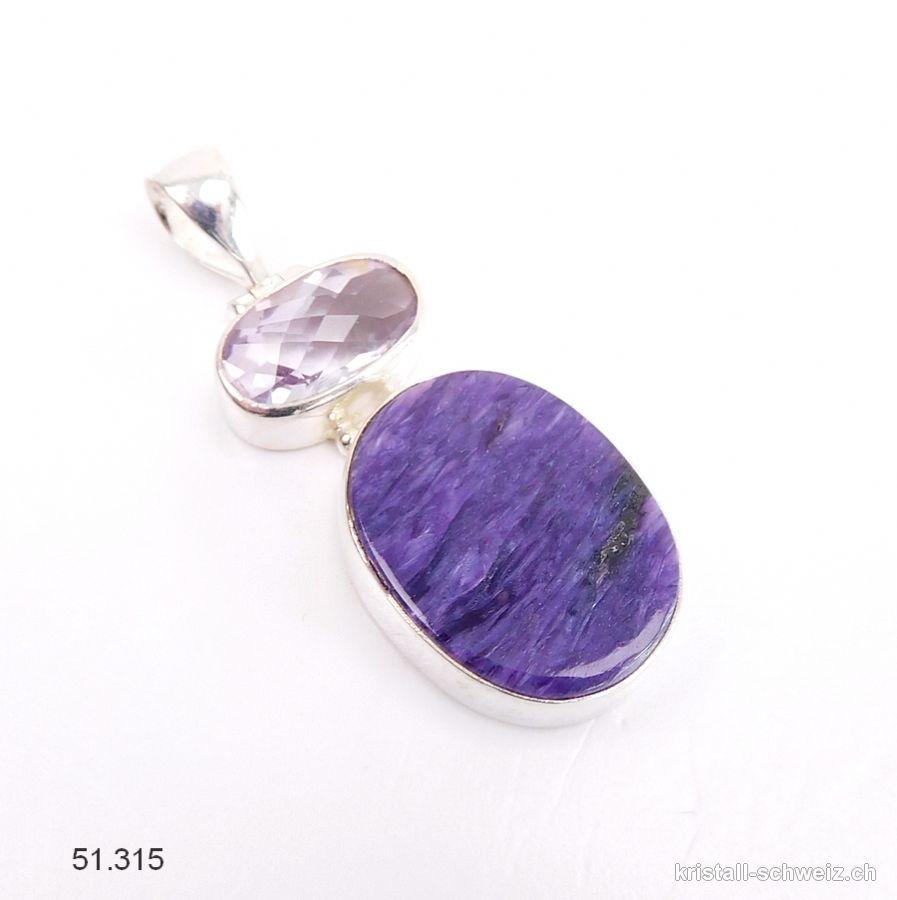 Anhänger Charoit - Amethyst aus 925 Silberfassung. Unikat