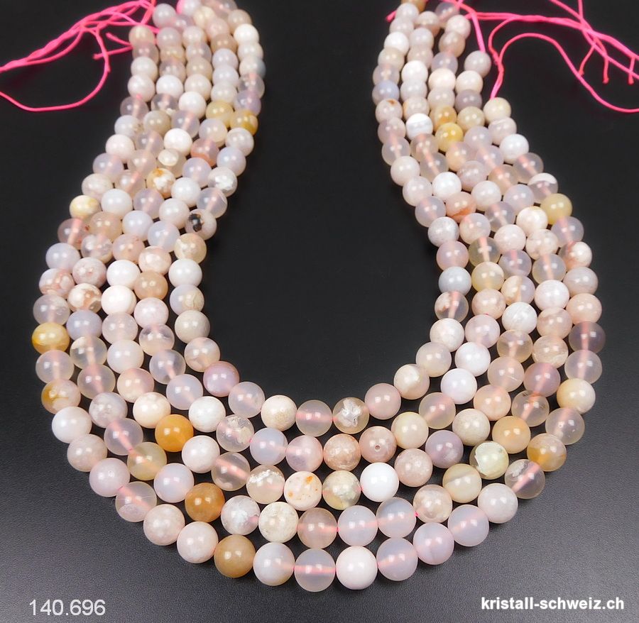 Strang Sakura Achat - Kirschblüten 8,5 mm / 39 cm, ca. 6 Kugeln. Sonderangebot