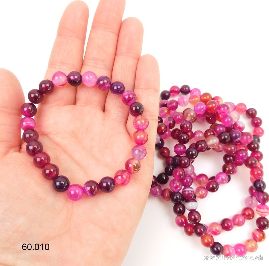 Armband Achat dunklerosa 8 mm / 19 - 19,5 cm