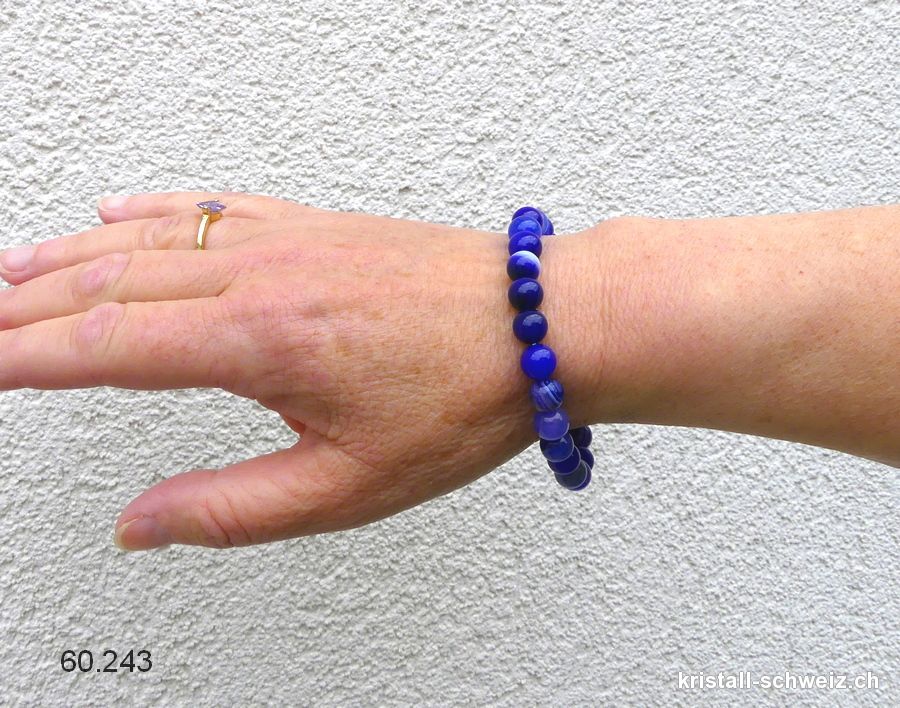 Armband Achat Indigo-Farbe 8 mm / 19,5 cm
