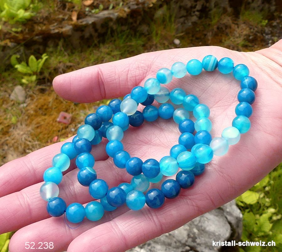 Armband Achat blau 8 mm, elastisch 18 cm