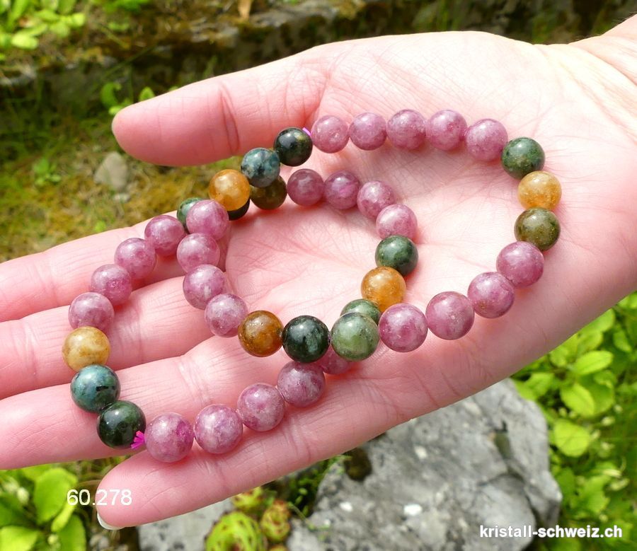 Armband Turmalin bunt 8,5 mm / 18 cm. Gr. M