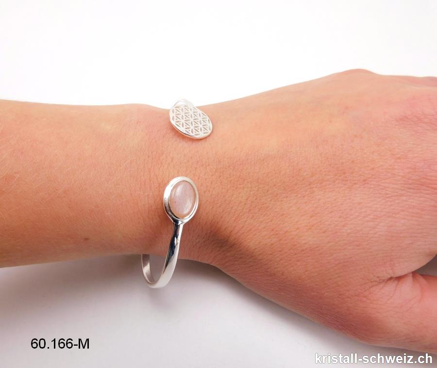 Armband Mondstein orange - Blume des Lebens aus 925 Silber, 17-18 cm