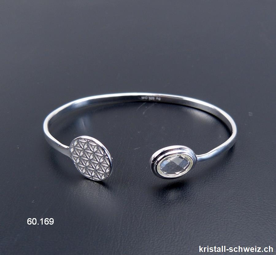 Armband Bergkristall - Blume des Lebens aus 925 Silber, 18 - 19 cm