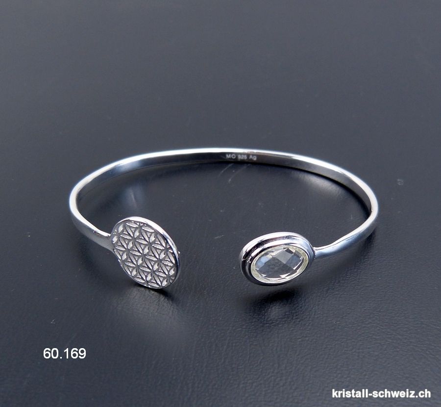 Armband Bergkristall - Blume des Lebens aus 925 Silber, 18 - 19 cm