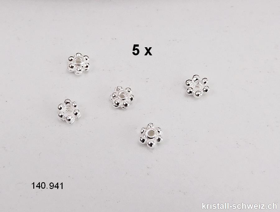 Batch 5 Stk. Mini Blumen 4 mm, Zwischenteil 925er Silber. Sonderangebot