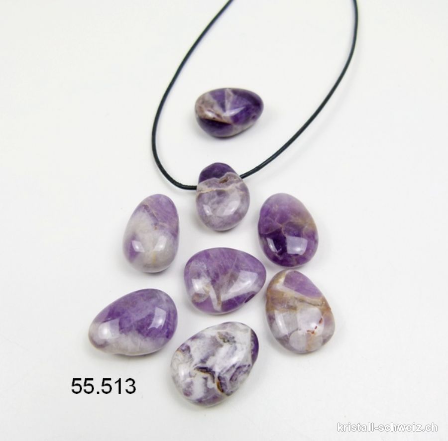 Amethyst-Quarz gebohrt  ca. 2,5 cm mit Lederband. SONDERANGEBOT