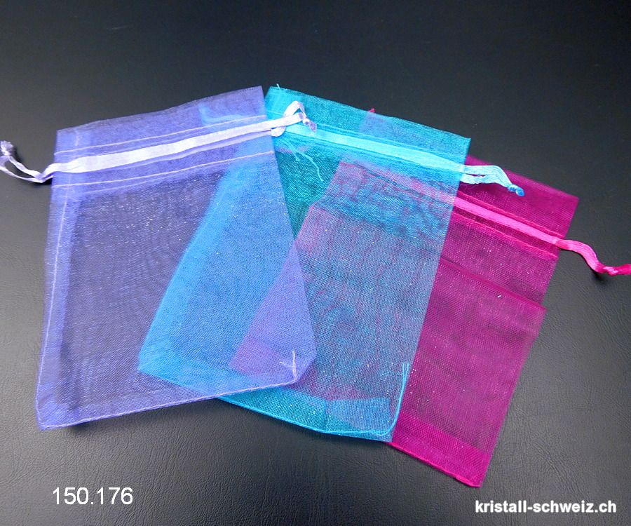 Set 3 Organza Beutel blau-fuchsia-lila 12 x 8,5 cm. SONDERANGEBOT