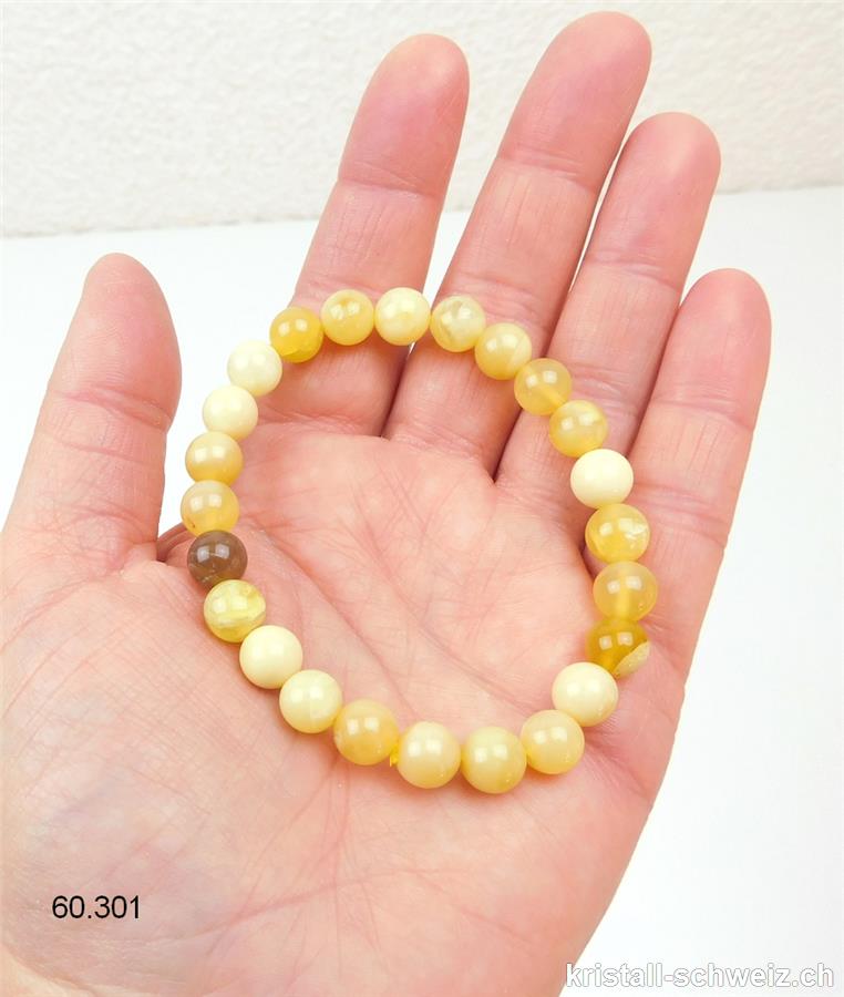 Armband Opal natur gelb 8 mm, elastisch 18,5 cm