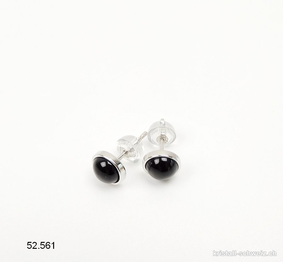 Ohrstecker Onyx schwarz Cabochons 6 mm / 925 Silber Rhodiniert