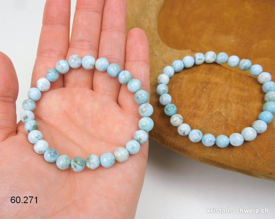 Armband Larimar blau-grün 7 mm / 18,5 cm. Sonderangebot