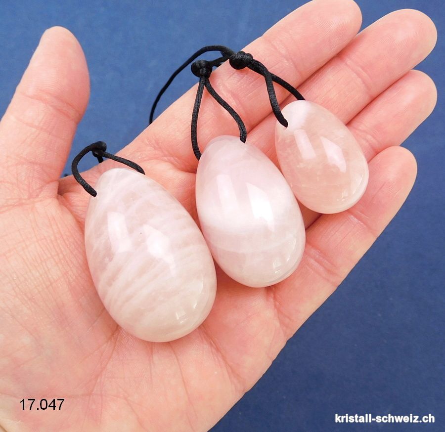 Set 3 YONI Eier Rosenquarz, Gebohrt. SONDERANGEBOT