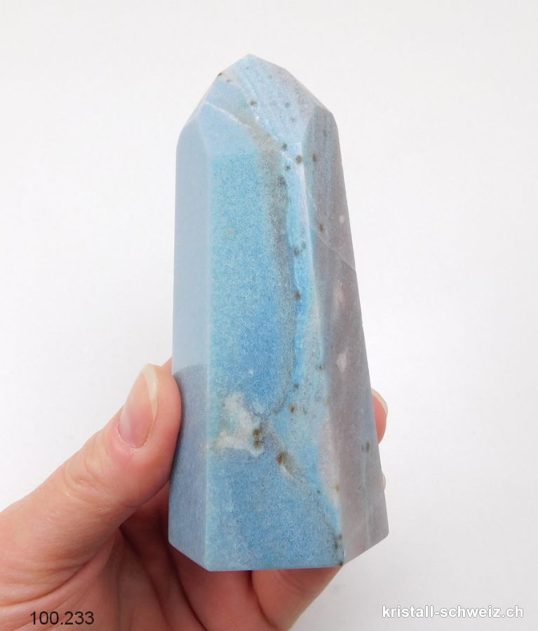 Blau Quarz mit Troilit, Obelisk 10 cm. Unikat 235 Gramm