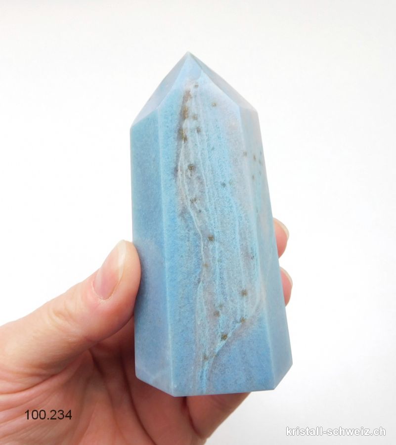 Blau Quarz mit Troilit, Obelisk 8,8 cm. Unikat 184 Gramm