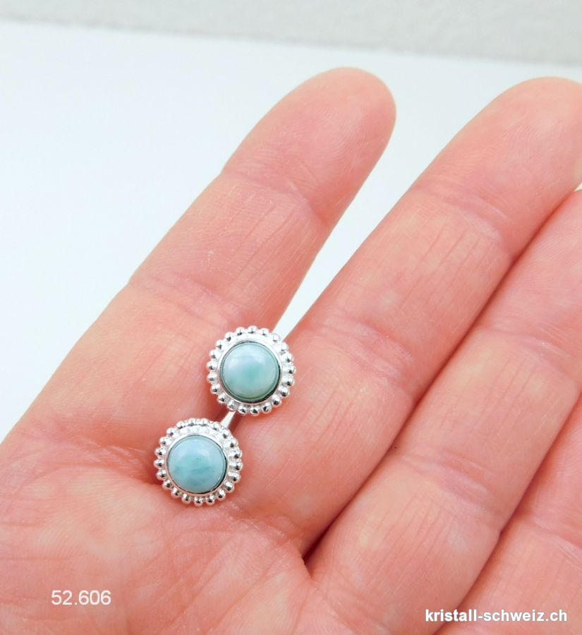 Ohrstecker Larimar Cabochons 10 mm aus 925 Silber