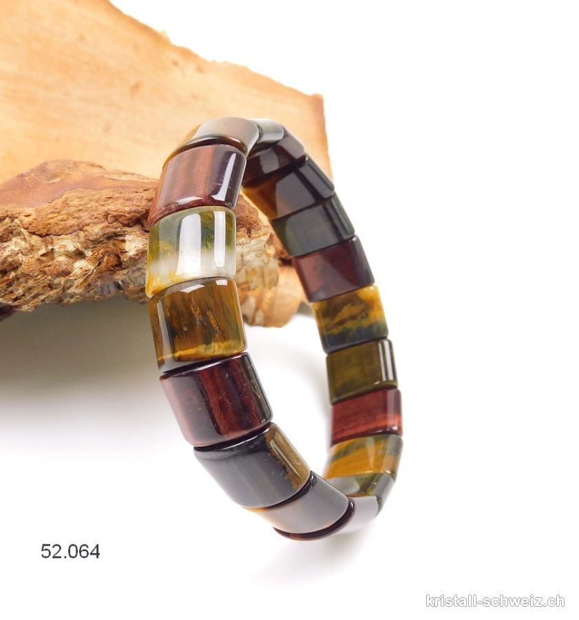 Armband Tigerauge - gold - rot - Falkenauge 1 x 1,5 cm, elastisch 19 cm