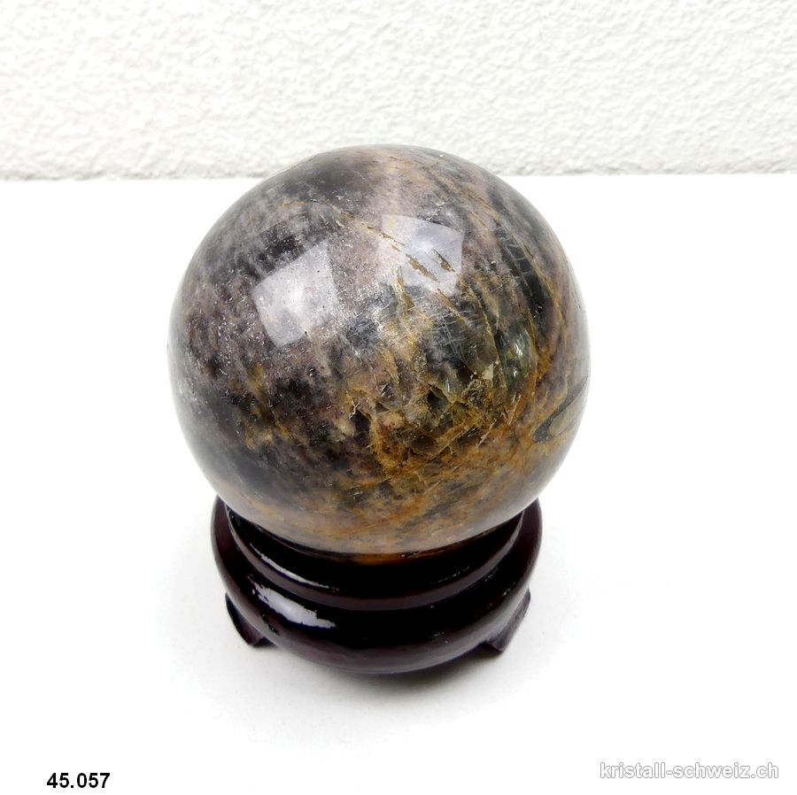 Kugel Mondstein schwarz aus Madagascar Ø 8,5 cm. Einzelstück