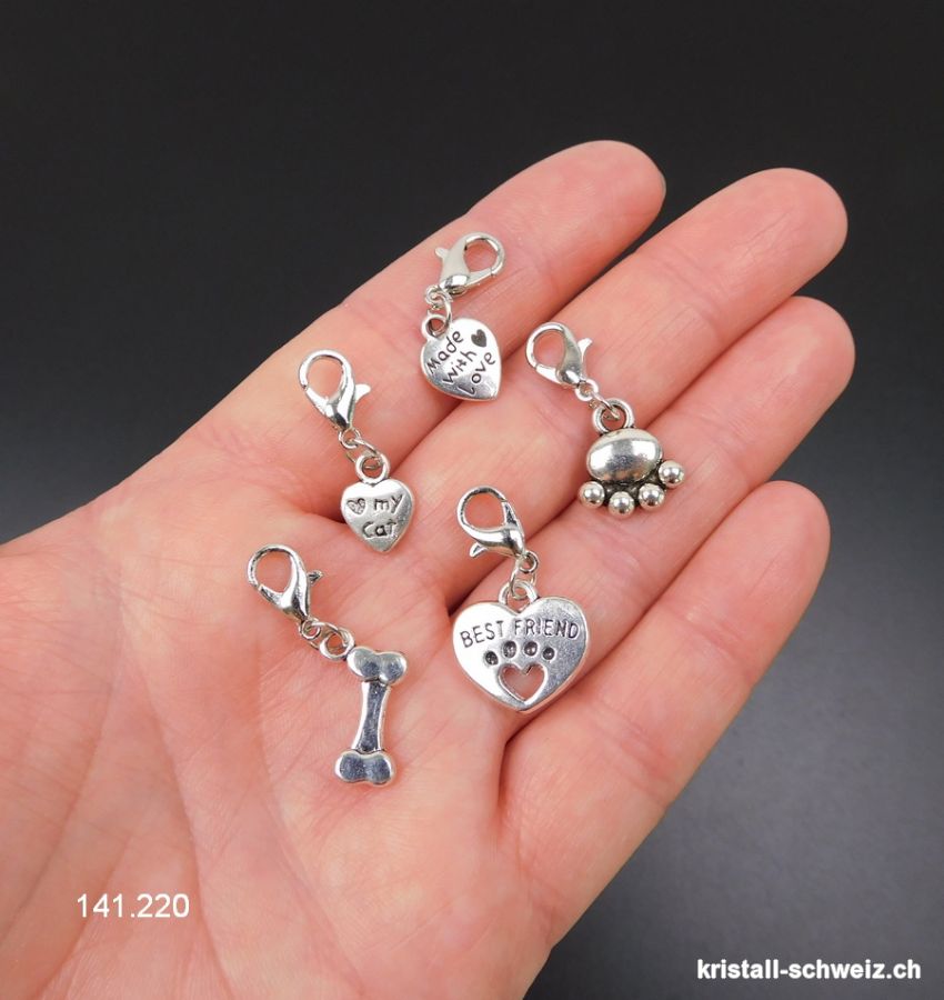 Los 5 Charms 1 bis 1,5 cm und Haken, aus Metall versilbert. SONDERANGEBOT